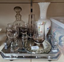 A Caithness Canisbay smoked glass decanter designed by Colin Terris, together with other glass and