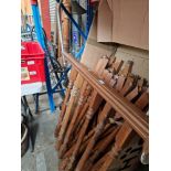 Late Victorian/Edwardian pitch pine staircase banister, spindles and two newel posts.