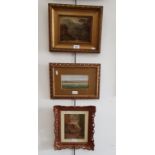 Three 19th century school original works; an oil on canvas, landscape scene with figures, a