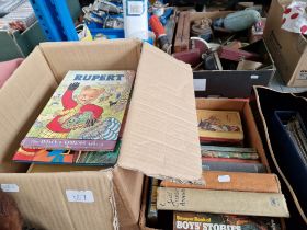 Two boxes of children's books including Ladybird books, annuals, etc.