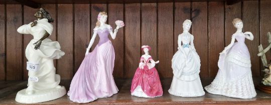 A Minton bronze and porcelain figurine ‘Sea Breezes’ together with 4 Royal Worcester figurines