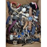 A box of mixed ladies and gents watches, approximately 80.