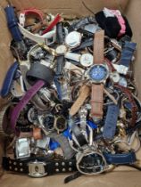 A box of mixed ladies and gents watches, approximately 80.