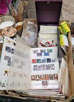 Stamps - in album and on sheets and loose, 4 UK coin covers, box of PHQ cards etc. together with a