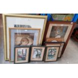 Various pictures and prints including etchings, colour lithographs, 19th century hand coloured