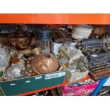 Assorted items including a vintage typewriter, tilley lamps, metalware, carpet sweepers, bed pans