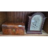 A Wurtemberg chiming bracket clock & a brass inlaid walnut veneer wooden sewing box