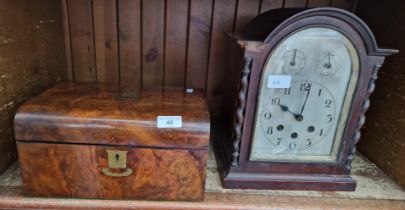 A Wurtemberg chiming bracket clock & a brass inlaid walnut veneer wooden sewing box