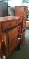 Various items of furniture including Yew wood side table, two yew wood chest of drawers, mahogany