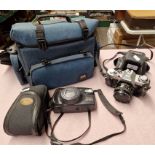 A Canon AV-1 slr camera and a Pentax camera etc