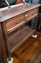 A French aged oak console table with two drawers.