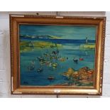 James Lawrence Isherwood (1917-1989), oil on board, harbour scene with boats, 49cm x 39cm, signed to