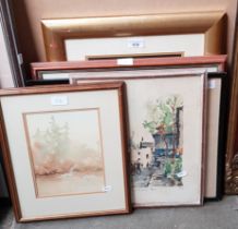 A mixed lot of pictures comprising two watercolours signed C Didsbury, two coloured etchings after
