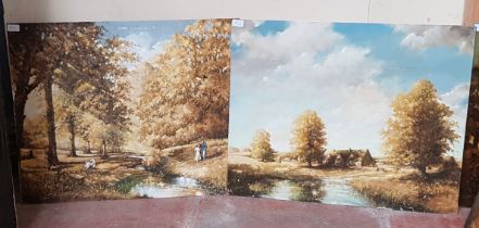 Five 20th century school original works, oil on board, landscape scenes, 76.5cm x 61cm each, all