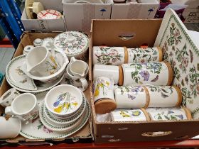 Two boxes of assorted Portmeirion items to include bowls, jug, storage jars & a tray etc.