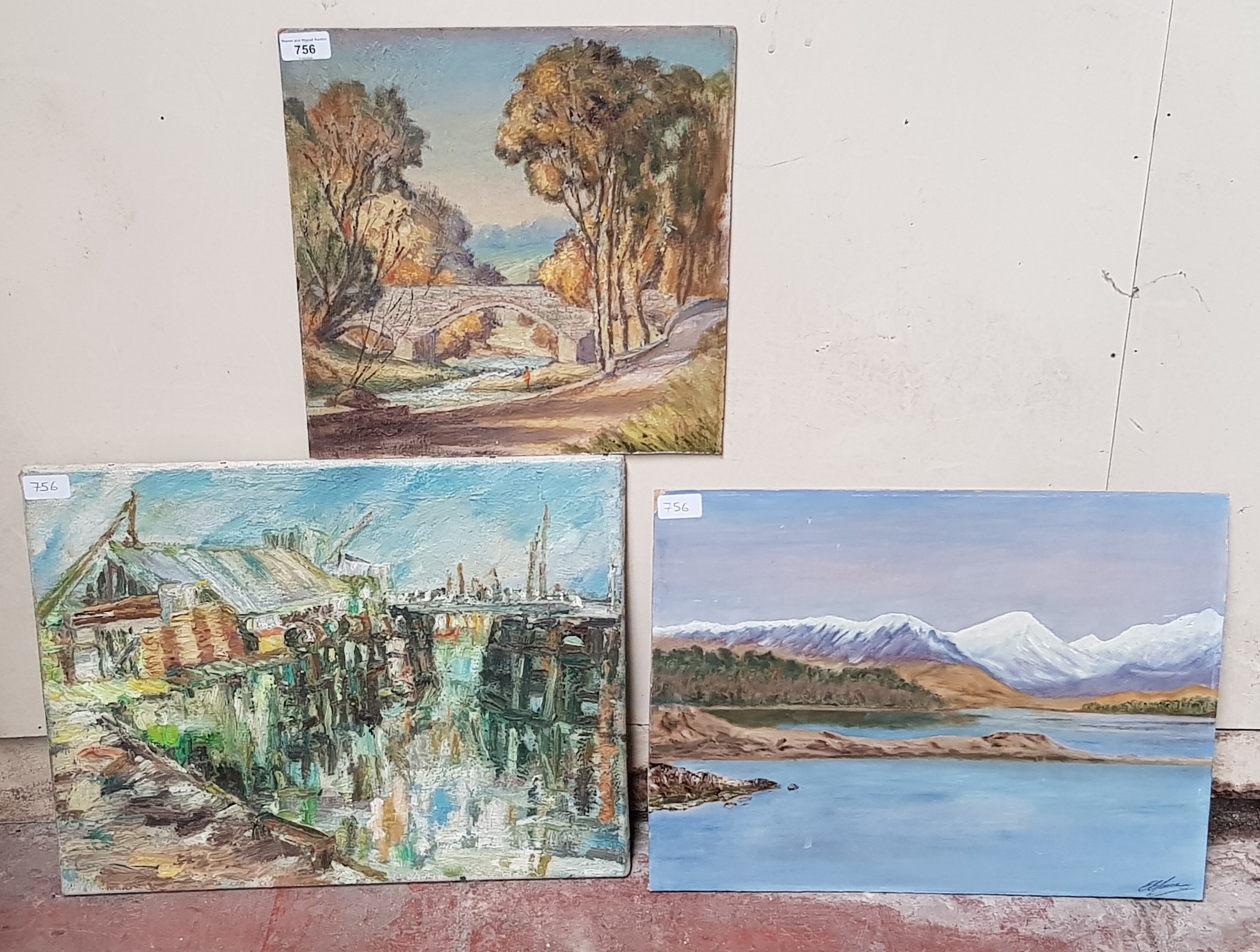Five 20th century school original works; two oil on canvas, three oil on board including Andrew - Image 2 of 2