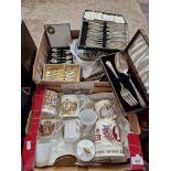 A mixed lot comprising cased silver plated cutlery sets, Japanese plates and a box of Royal