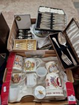 A mixed lot comprising cased silver plated cutlery sets, Japanese plates and a box of Royal