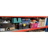 4 boxes of craft and small electrical items, radios, tool boxes, guillotine, Humax digibox etc