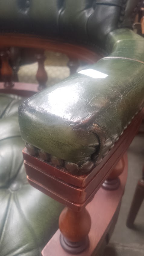 A green leather Chesterfield captain's chair. - Image 3 of 3