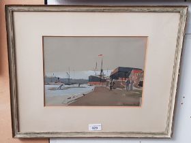 Harry Rutherford (1903-1985), watercolour, dockland scene, 21cm x 29cm, signed to lower right,