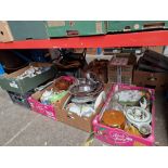 Five boxes of assorted ceramics, glass and metal ware, including novelty teapots etc. etc.