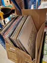 A box of DJ, dance and disco 12" vinyl records including promos and white labels.