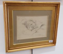 Late 19th/early 20th century school, pencil study of a sleeping child, 25.5cm x 18.5cm, signed '