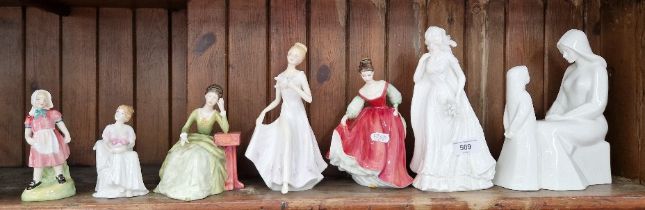 4 Royal Doulton figurines including Carolyn HN2974 and Jill HN2061 together with 3 other figurines