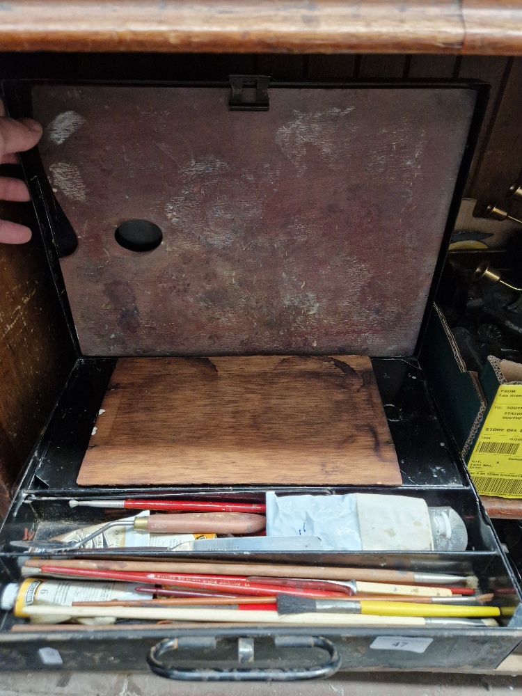 An artist's paint tin and contents, once belonging to Joseph Edwards, Riley Yorkshire.