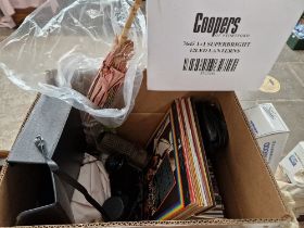 a box of assorted items including LPs and CDs etc.