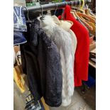 A group of Ladies jackets comprising one leather, two faux fur and two wool.