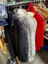 A group of Ladies jackets comprising one leather, two faux fur and two wool.