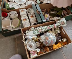 Three boxes of ceramics, lamps and ornaments