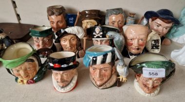 12 small Royal Doulton character jugs including Winston Churchill D6934, Tom Sawyer (International