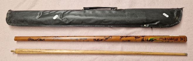 A Riley multi signed snooker cue, signed by Mark Williams, John Higgins, Jimmy White, Ken Doherty,