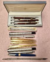 A mixed lot of pens including Parker and Shaeffer, one having 14 carat gold nib.