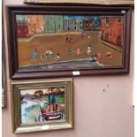 A 20th century school oil on board, 'Children's Games', 59cm x 29cm, signed 'F Colley', together