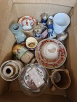 A box including a MacIntyre match striker Jasperware cruet etc.