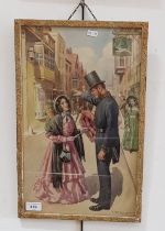 Enoch Fairhurst (British, 1874-1945), street scene with woman and policeman, 27cm x 45cm, signed '