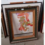 A mixed lot comprising framed Japanese painting on silk, a picture frame and a mirror.