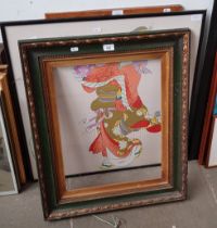 A mixed lot comprising framed Japanese painting on silk, a picture frame and a mirror.