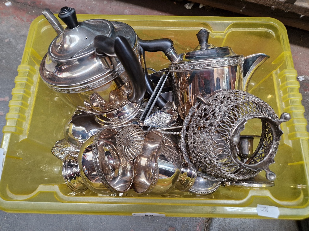 A box of assorted silver plated ware