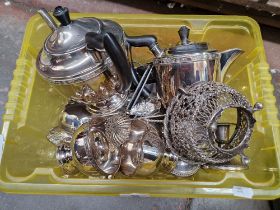 A box of assorted silver plated ware