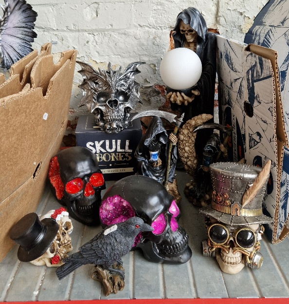 Nemesis Fantasy figures - skulls, grim reaper, crow, skull & Bones etc - 9 pieces
