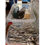 Assorted cutlery including Alessi, Arthur Price, silver plate including a champagne tap, a