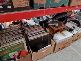 2 boxes of LPs, repro gramophone and horn, Marantz turntable, amplifier, synthesised tuner etc