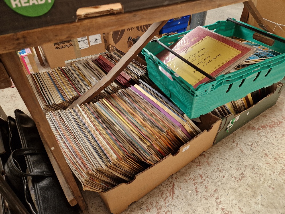 Five boxes of vinyl LP records, various artists and genres.