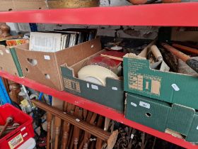 Six boxes of assorted items including records, tools, books etc.