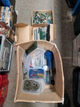 A box of assorted Meccano items